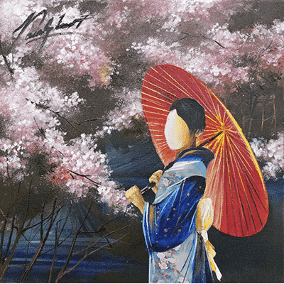  Kimonos garden (les cerisiers) 30x30 