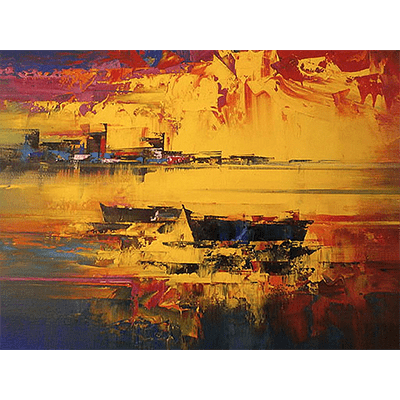 Les barques sur le reflet du soleil 55 x 46